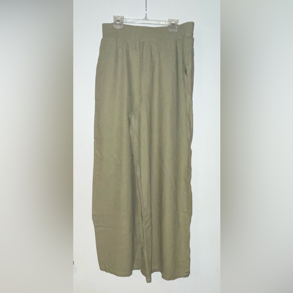 Forever21 Olive Green Wide-Leg Linen Pants